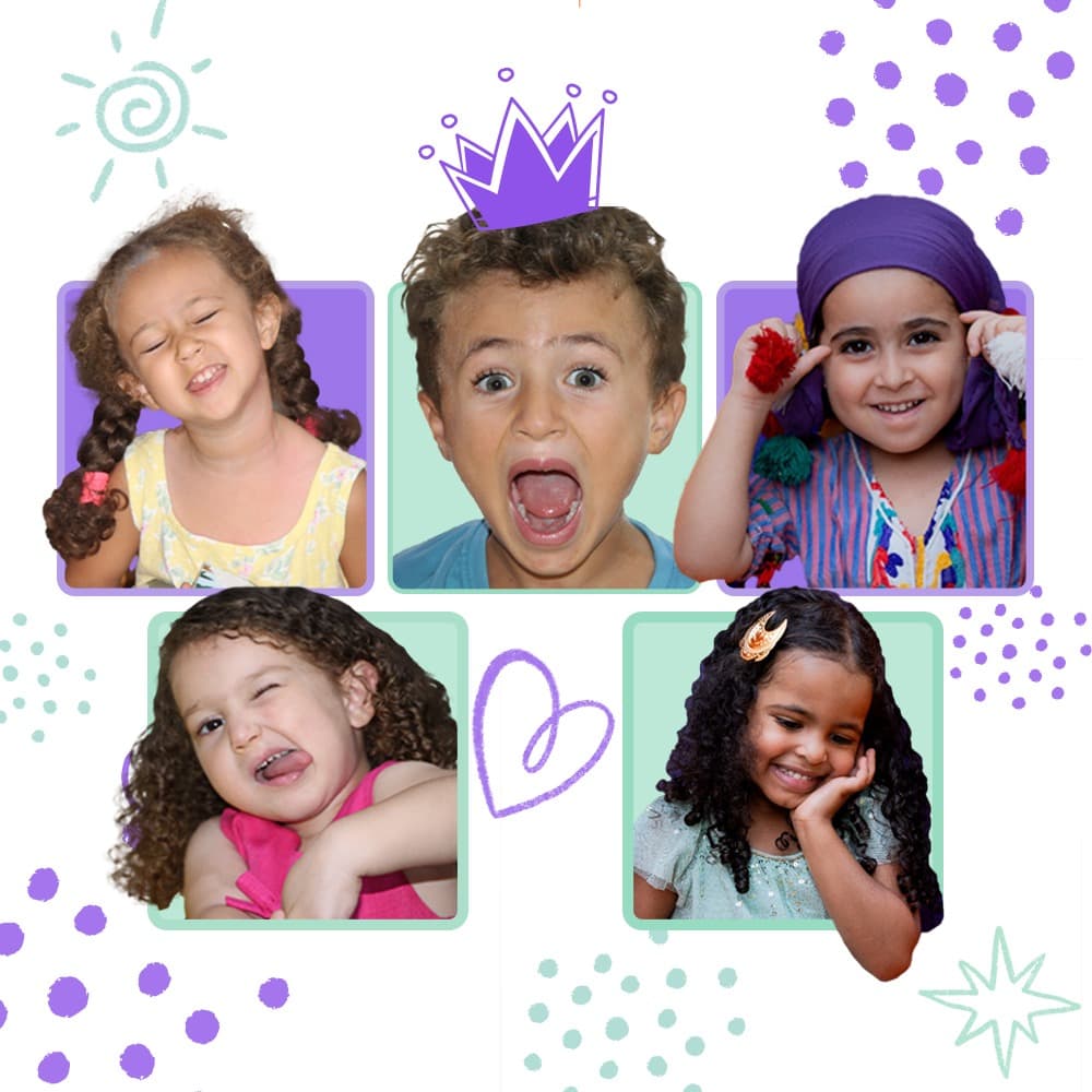 A collage of happy Super Kidz children making playful faces