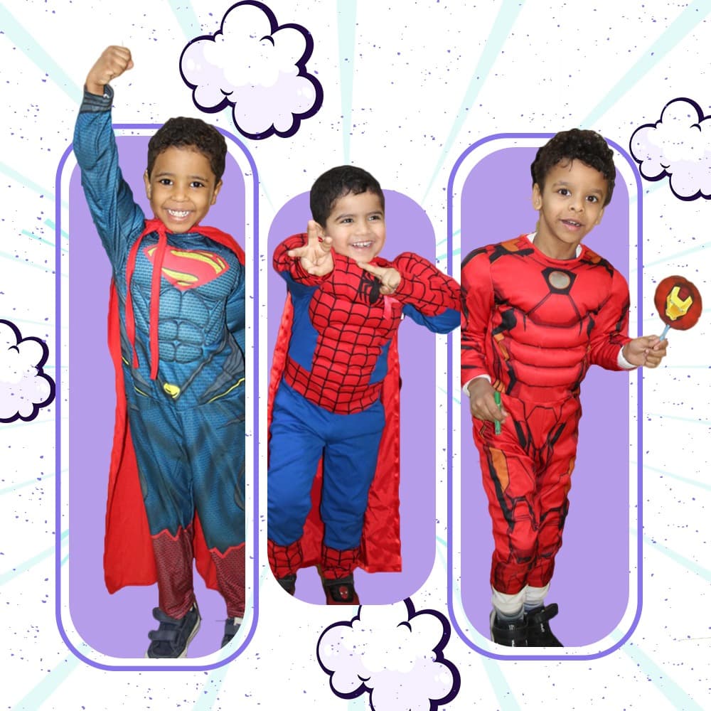 Three Super Kidz children dressed up as superheroes